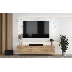 Planetmöbel - Meuble TV - 200&nbsp;cm - Chêne doré - Meuble TV avec 2 rabats comme espace de rangement, meuble bas suspendu ou deb