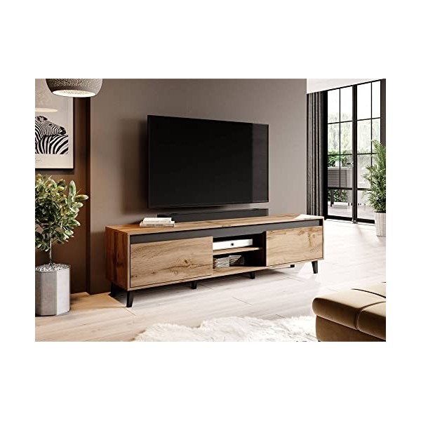 Bestmobilier - Lord - Meuble TV - Bois et Noir - 170 cm - Style Industriel