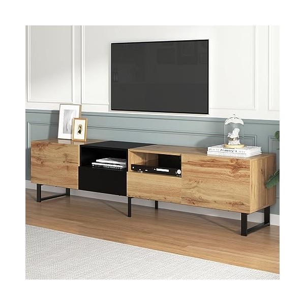 TV Lowboard Meuble TV Moderne Classique 190cm Meuble TV Support TV avec Tiroirs, Meuble TV Moderne avec Design Noir et Bois