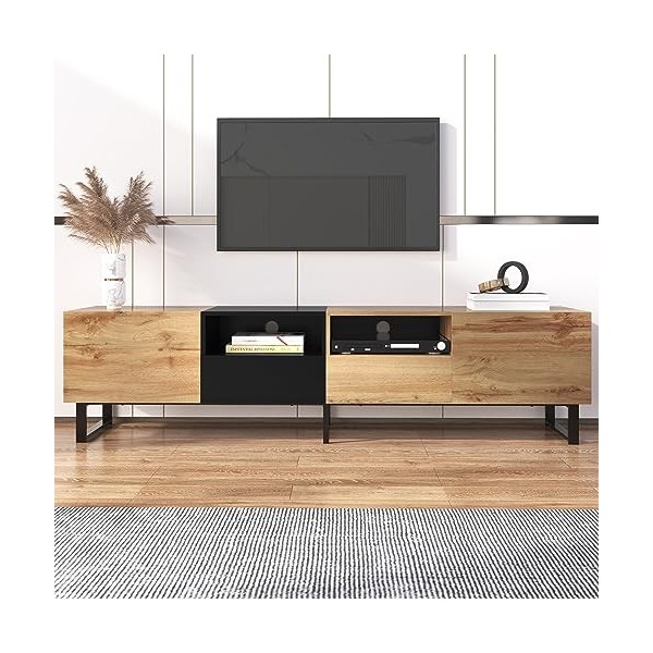 TV Lowboard Meuble TV Moderne Classique 190cm Meuble TV Support TV avec Tiroirs, Meuble TV Moderne avec Design Noir et Bois