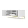 AC-Déco Meuble TV Diuna avec 3 Portes + 1 Niche en Bois Et Pieds Dorés - Blanc Mat - L 145 X P 40 X H 60 Cm
