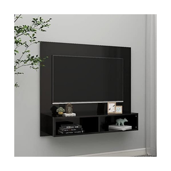 Meuble TV Murale | Style Elégance | Rangement matériel télé Audio Video Gaming | 102x23,5x90cm Noir Brillant