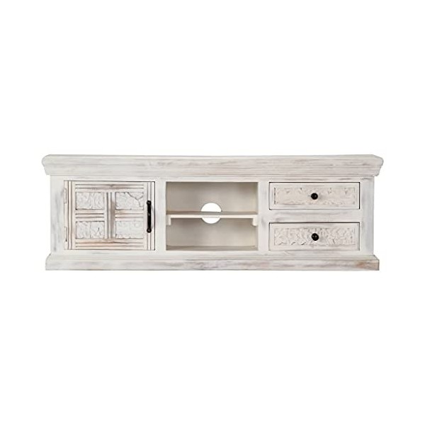 Keyur Meuble TV, Banc TV Buffet Bas Support de Télévision Meuble Télé Meuble TV Blanc 120 x 30 x 40 cm Bois Massif de manguie