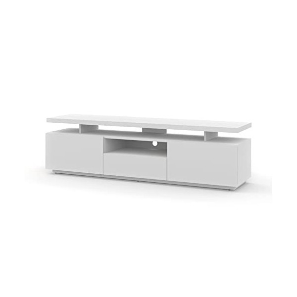 Homlando ADAM Meuble TV bas 180 cm Table TV Buffet double plateau TV Table HiFi Blanc mat