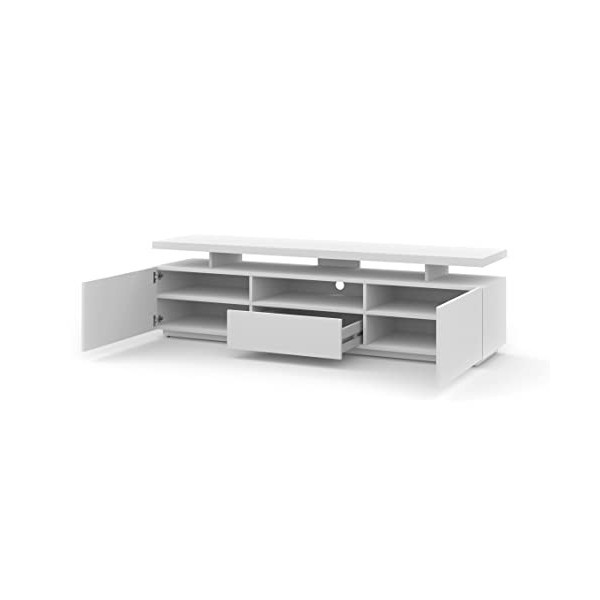 Homlando ADAM Meuble TV bas 180 cm Table TV Buffet double plateau TV Table HiFi Blanc mat