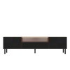 Hucoco Cami | Meuble TV Bas Style Glamour | 1 tiroir + 2 Portes | L 160 cm | Pieds en métal | Façades à lamelles | Noir