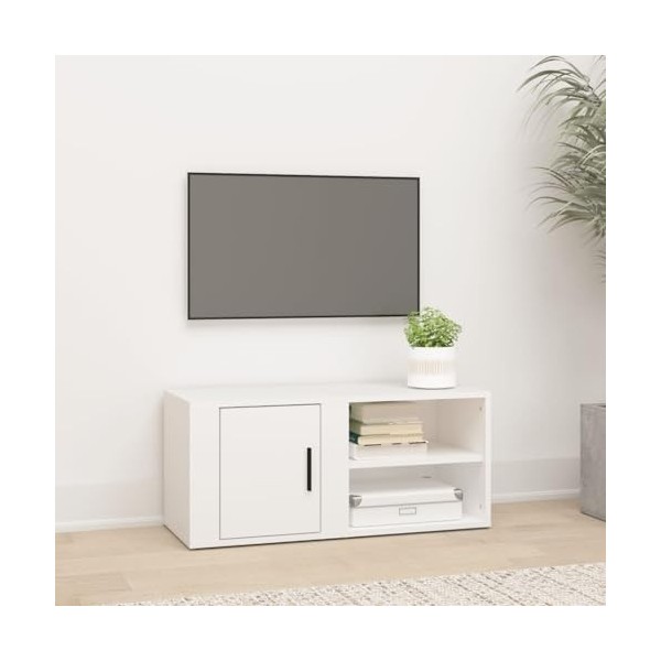 Maxspace TV Meuble, Meuble Tele, Meuble TV Chambre, Meuble TV IindustrielBlanc 80x31,5x36 cm Bois dingénierieConvient à la C