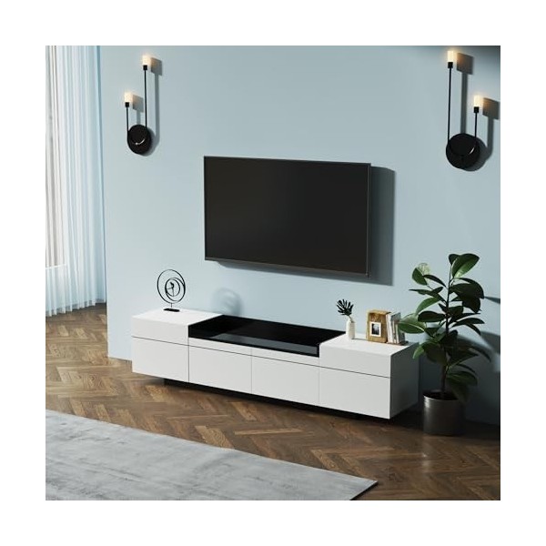 kubeier Meuble TV 170 cm avec Trois Portes et Espace de Rangement Unique en Noir Brillant, Meuble Bas, Table TV, Buffet, Comm