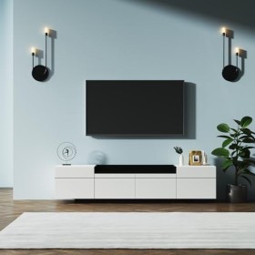 kubeier Meuble TV 170 cm avec Trois Portes et Espace de Rangement Unique en Noir Brillant, Meuble Bas, Table TV, Buffet, Comm