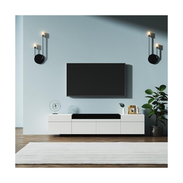 kubeier Meuble TV 170 cm avec Trois Portes et Espace de Rangement Unique en Noir Brillant, Meuble Bas, Table TV, Buffet, Comm