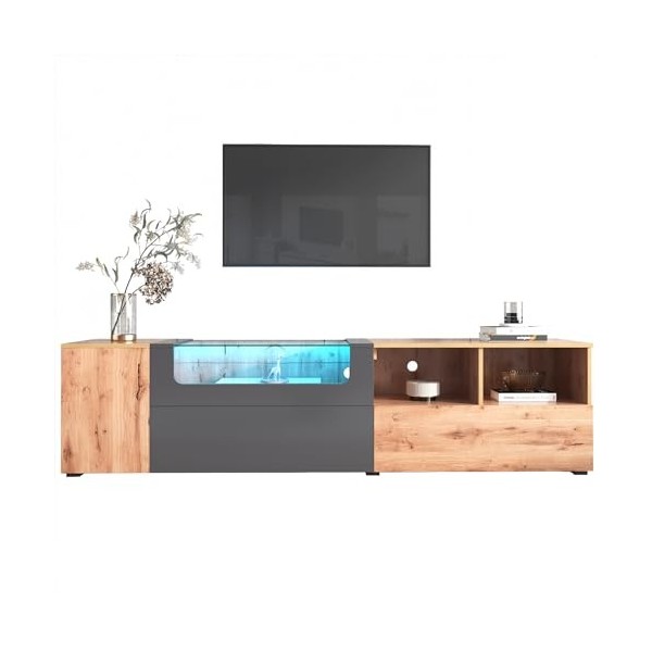 RCBDBSM Meuble TV 190 x 40 x 48 cm Meuble TV Meuble TV Commode TV en Bois avec 3 Portes et 2 Compartiments Ouverts et éclaira