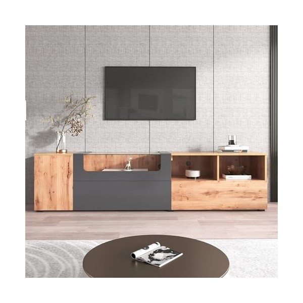 RCBDBSM Meuble TV 190 x 40 x 48 cm Meuble TV Meuble TV Commode TV en Bois avec 3 Portes et 2 Compartiments Ouverts et éclaira