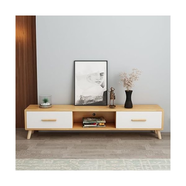 WOLWES Meuble Télé avec Rangement Meuble TV Bois Vintage Meuble Tele Meuble Television Salon pour Téléviseurs Jusquà 65 Pouc