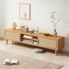 WOLWES Meuble Television Bambou Banc TV, Porte Coulissante en Maille, Table TV Meuble TV Meuble Tele pour Les Téléviseurs Jus