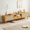 WOLWES Meuble Television Bambou Banc TV, Porte Coulissante en Maille, Table TV Meuble TV Meuble Tele pour Les Téléviseurs Jus