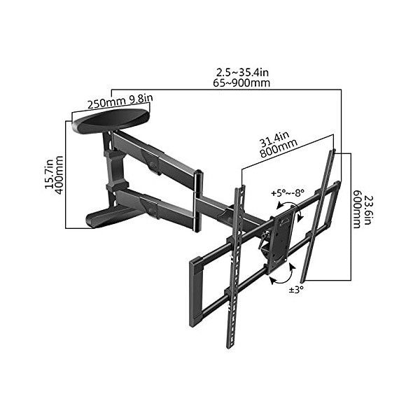 hkwshop Support TV sur Pied TV Mural LA TÉLÉ Support 37"-75" Rotation de la Rotation dinclinaison LA TÉLÉ Support à Trois Br