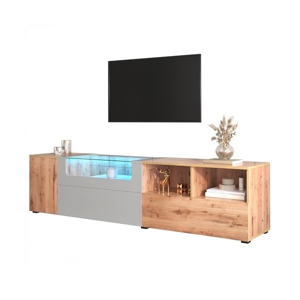 RCBDBSM Buffet Bas en Bois 190 cm, Meuble TV avec éclairage LED, Table TV, étagère TV, Meuble Bas avec Compartiments Ouverts,