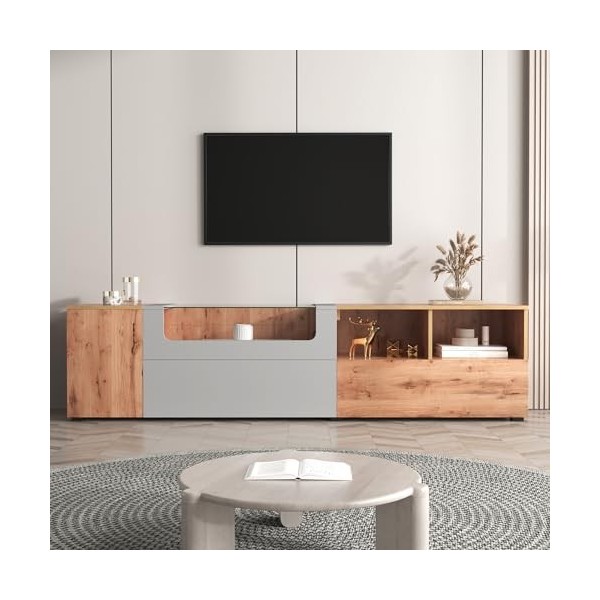 RCBDBSM Buffet Bas en Bois 190 cm, Meuble TV avec éclairage LED, Table TV, étagère TV, Meuble Bas avec Compartiments Ouverts,
