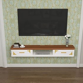 EsEntL Meuble TV Flottant, étagère de Rangement multimédia en Bois Massif avec Gestion des câbles, pour Ranger Les Consoles d