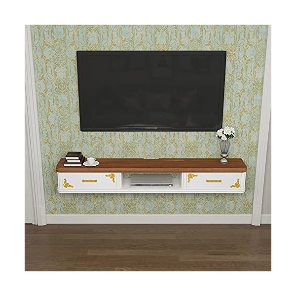 EsEntL Meuble TV Flottant, étagère de Rangement multimédia en Bois Massif avec Gestion des câbles, pour Ranger Les Consoles d