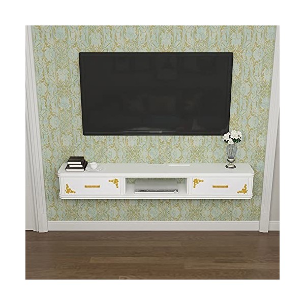 EsEntL Meuble TV Flottant, étagère de Rangement multimédia en Bois Massif avec Gestion des câbles, pour Ranger Les Consoles d