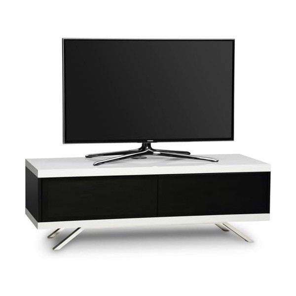 MDA Designs Tucana&nbsp;1200 Meuble TV doté de la technologie Beamthru Idéal pour des télévisions 66&nbsp;-&nbsp;140&nbsp;cm Noir/blanc brillant