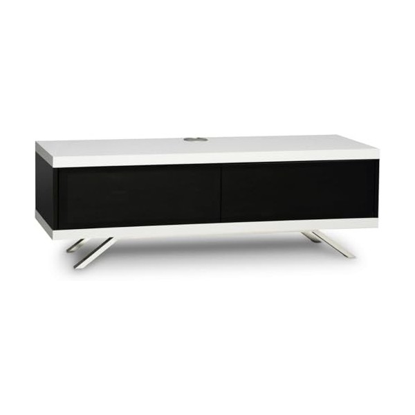 MDA Designs Tucana&nbsp;1200 Meuble TV doté de la technologie Beamthru Idéal pour des télévisions 66&nbsp;-&nbsp;140&nbsp;cm Noir/blanc brillant