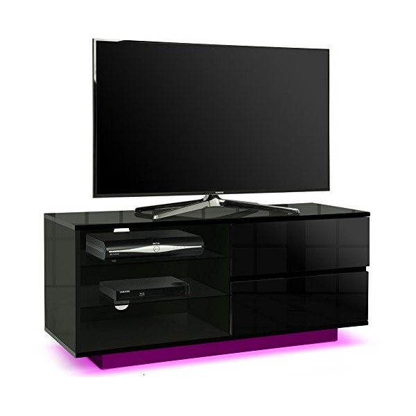 Centurion Supports Gallus Meuble TV avec 2 tiroirs et 3 étagères 66-139,7 cm LED/OLED/LCD avec lumières LED Noir brillant