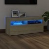 vidaXL Meuble TV avec Lumières LED Armoire Basse Centre de Divertissement Meuble Stéréo Salon Salle de Séjour Intérieur Chêne