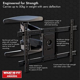 Invision Support TV Mural Bras Double pour 37 à 75 Pouces Écrans, Ultra Forte Inclinable Orientable et Étendre avec Niveau à 