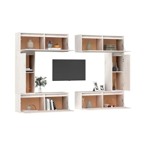 Générique Meubles TV 6 pcs Blanc Bois Massif de pin,54.05 KG,3100200, Meubles, Meubles TV