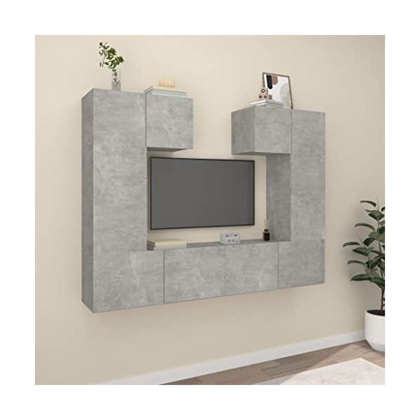 CIADAZ Ensemble de Meubles TV 6 pcs Gris béton Bois dingénierie,Meuble TV,Table Basse Couleurs,Table Basse Salon Meuble TV