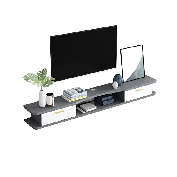 JUNNIU Étagère De Composants De Meuble De Télévision Fixé Au Mur, Meuble De Télévision Fixé Au Mur avec 2 Portes, Étagère De 