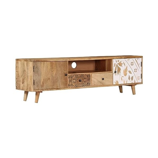 Camerina Meuble TV 140x30x40 cm Bois de manguier Massif,Meuble TV,Table Basse Salon Meuble TV,Table Basse LED Couleurs