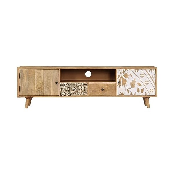 Camerina Meuble TV 140x30x40 cm Bois de manguier Massif,Meuble TV,Table Basse Salon Meuble TV,Table Basse LED Couleurs