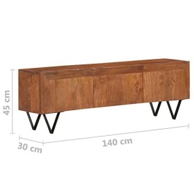 Ausla Meuble TV, 140 cm de Large Espace de Rangement Meuble en Bois de Manguier Finition Marron pour Famille pour Salon