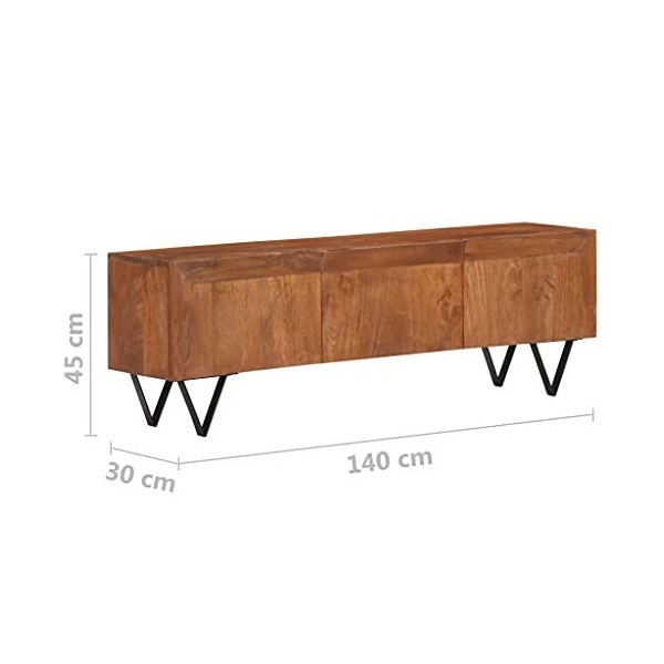Ausla Meuble TV, 140 cm de Large Espace de Rangement Meuble en Bois de Manguier Finition Marron pour Famille pour Salon