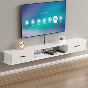Uvency Meuble Tv Mural Console Multimédia Murale Avec Trous de Câble, Meuble Tv Flottant Avec 2 Portes, Meuble Tv de Rangemen