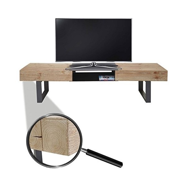 Meuble de télévision HWC-A15, Table Basse TV, Sapin Massif Rustique 46x180x41cm