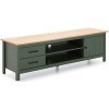 PEGANE Meuble TV en pin Massif décor ciré chêne et Vert, Meuble de Rangement - Longueur 158 x Profondeur 40 x Hauteur 47 cm