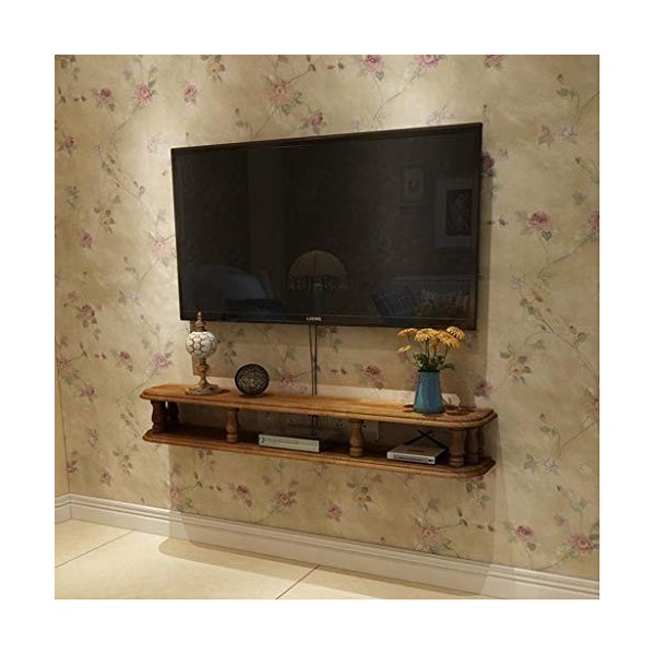 Bois Massif Étagère Murale TV Mural Meuble Mural TV Étagère Flottante Etagère pour équipement multimédia Fond TV étagère déco