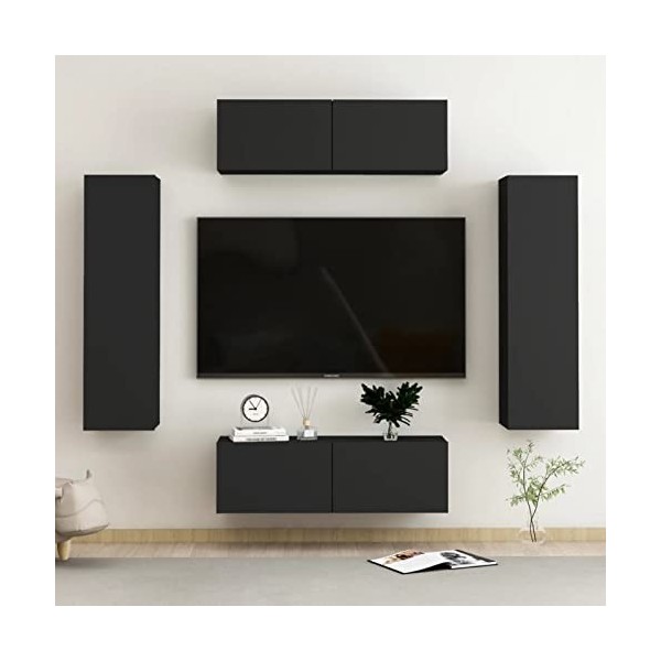 Tidyard Ensemble de Meubles TV Lot de 4 Gris béton Aggloméré, Banc TV avec Compartiments de Stockage, Montage Mural Support d