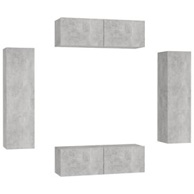 Tidyard Ensemble de Meubles TV Lot de 4 Gris béton Aggloméré, Banc TV avec Compartiments de Stockage, Montage Mural Support d