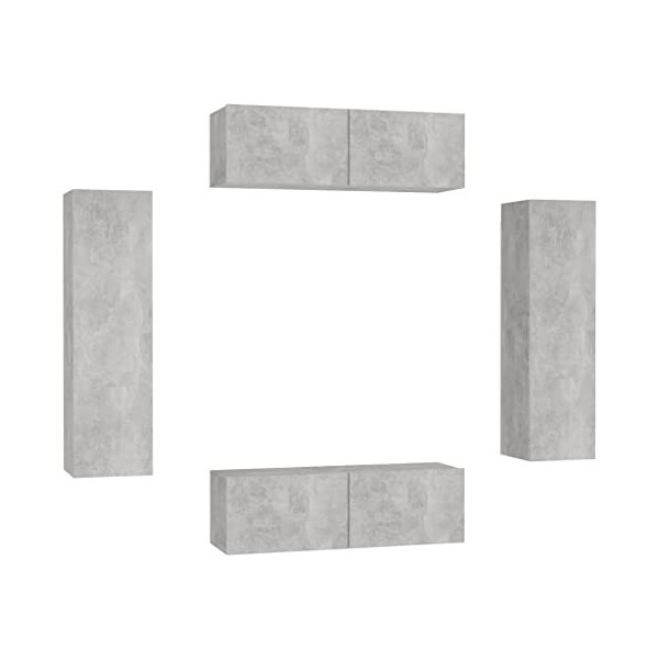 Tidyard Ensemble de Meubles TV Lot de 4 Gris béton Aggloméré, Banc TV avec Compartiments de Stockage, Montage Mural Support d