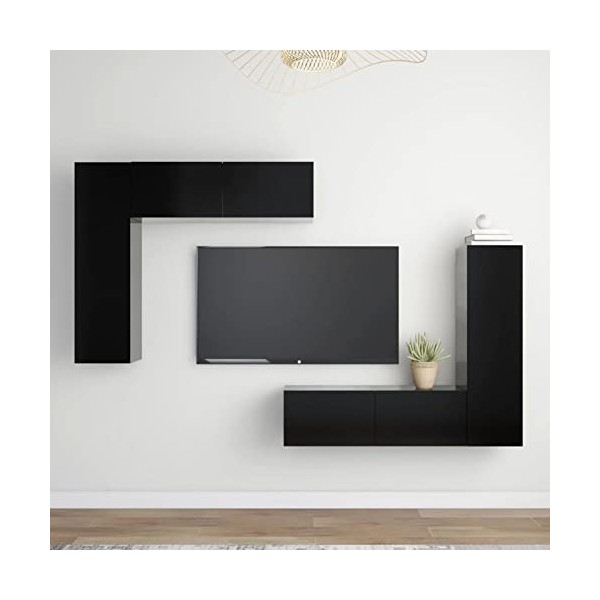 Tidyard Ensemble de Meubles TV Lot de 4 Gris béton Aggloméré, Banc TV avec Compartiments de Stockage, Montage Mural Support d