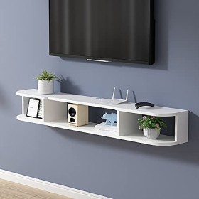 Meuble TV Meuble TV Flottant Meuble TV Montage Mural, Console Multimédia Murale avec 3 Rangements Ouverts, Unité de Divertiss