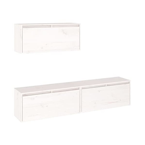 ZEYUAN Meubles TV 3 pcs Blanc Bois Massif de pin,Meuble TV,Table Basse Salon Meuble TV,Table Basse LED Couleurs