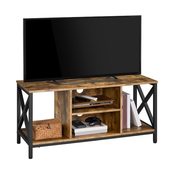 Yaheetech Meuble TV pour Téléviseur Jusqu’à 45 Pouces Support TV en Bois et Métal avec Gestion des câbles, Compartiments Ouve