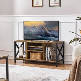 Yaheetech Meuble TV pour Téléviseur Jusqu’à 45 Pouces Support TV en Bois et Métal avec Gestion des câbles, Compartiments Ouve