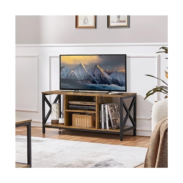 Yaheetech Meuble TV pour Téléviseur Jusqu’à 45 Pouces Support TV en Bois et Métal avec Gestion des câbles, Compartiments Ouve